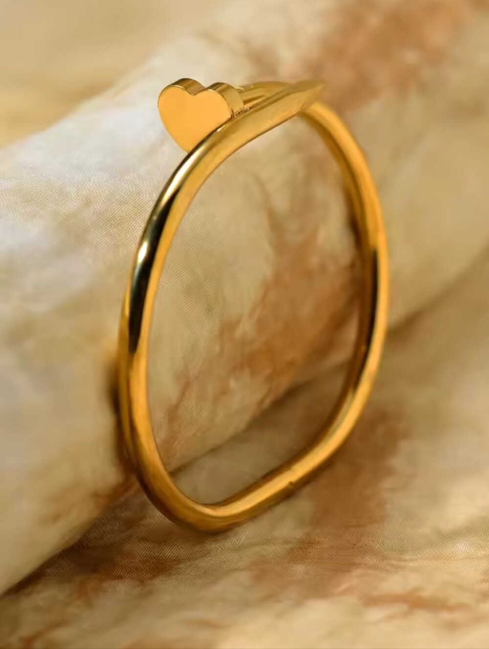 Gold Heart Shape Nail Cuff Bracelet - Picture 4 of 8